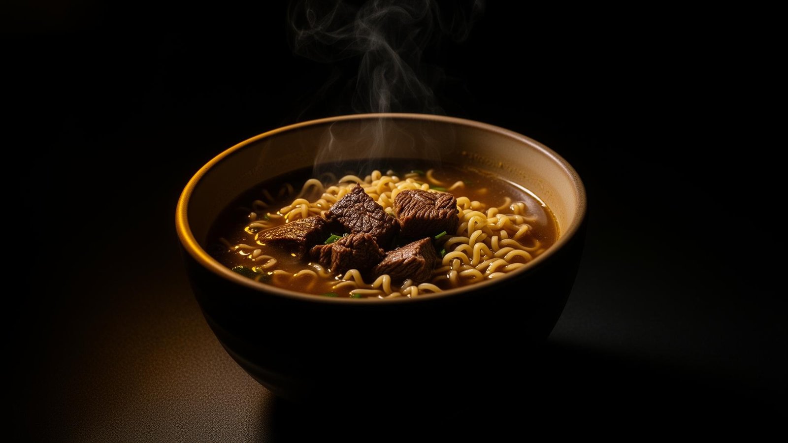 Steaming bowl of high-protein beef ramen